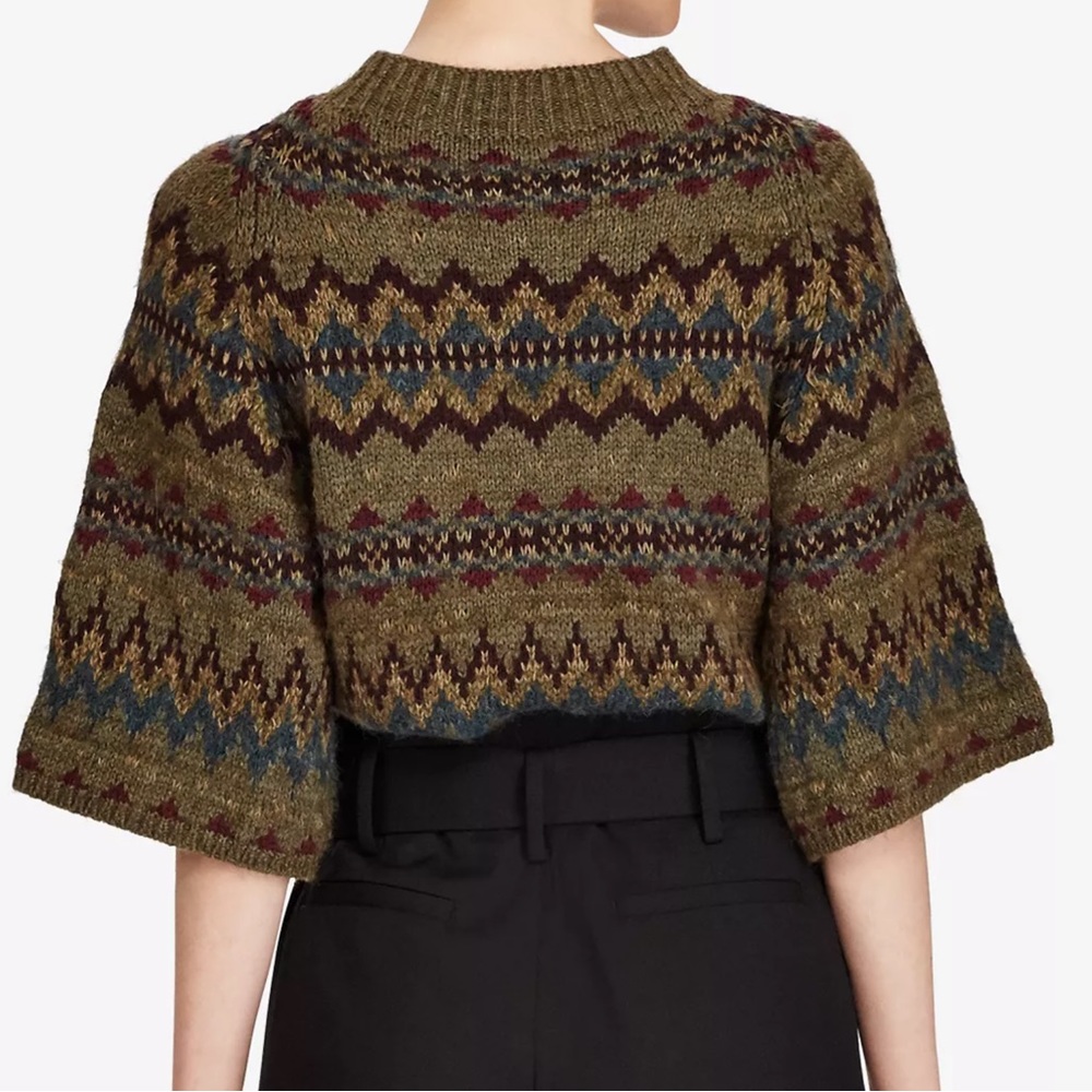 POLO RALPH LAUREN Women's Wool Alpaca Fair Isle Blend Bell Sleeve Crop Sweater M
